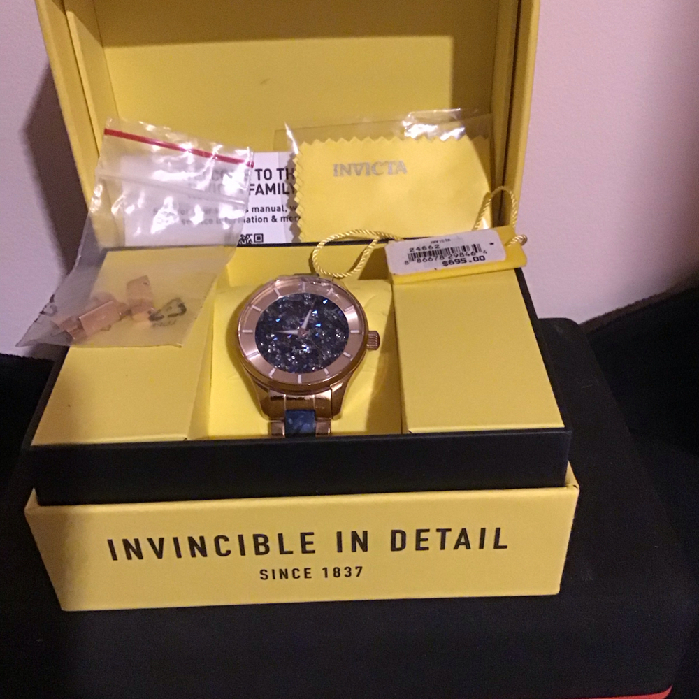Invicta Women's 24662 Angel Quartz Rose Gold Blue‎ Dial Watch preloved